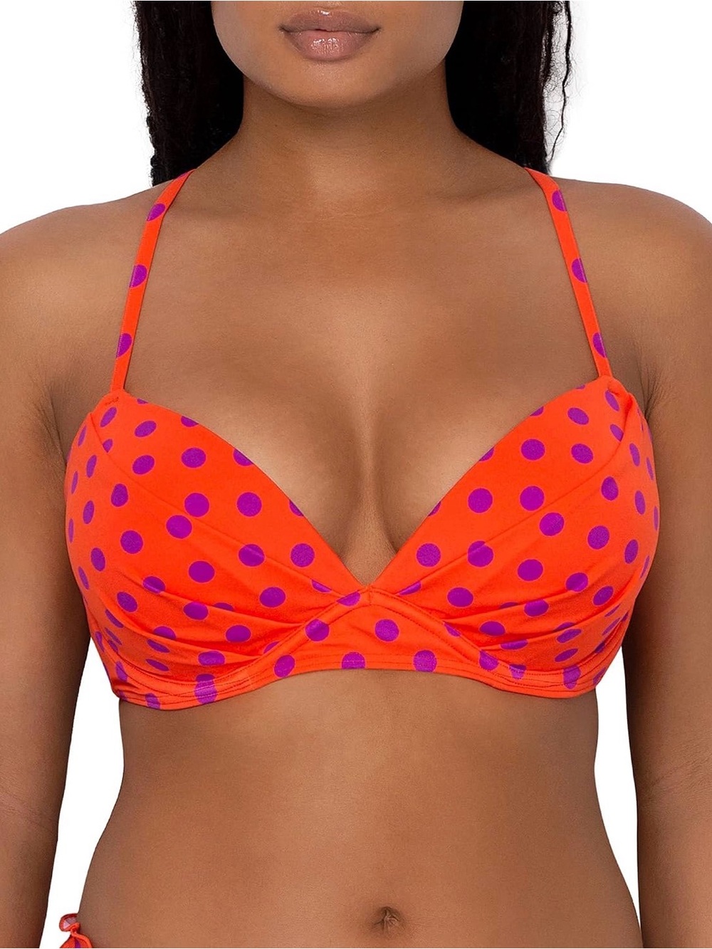 SIZE 34C smart & sexy 3 Way Orange Push Up Bikini Top with Purple Polka Dots